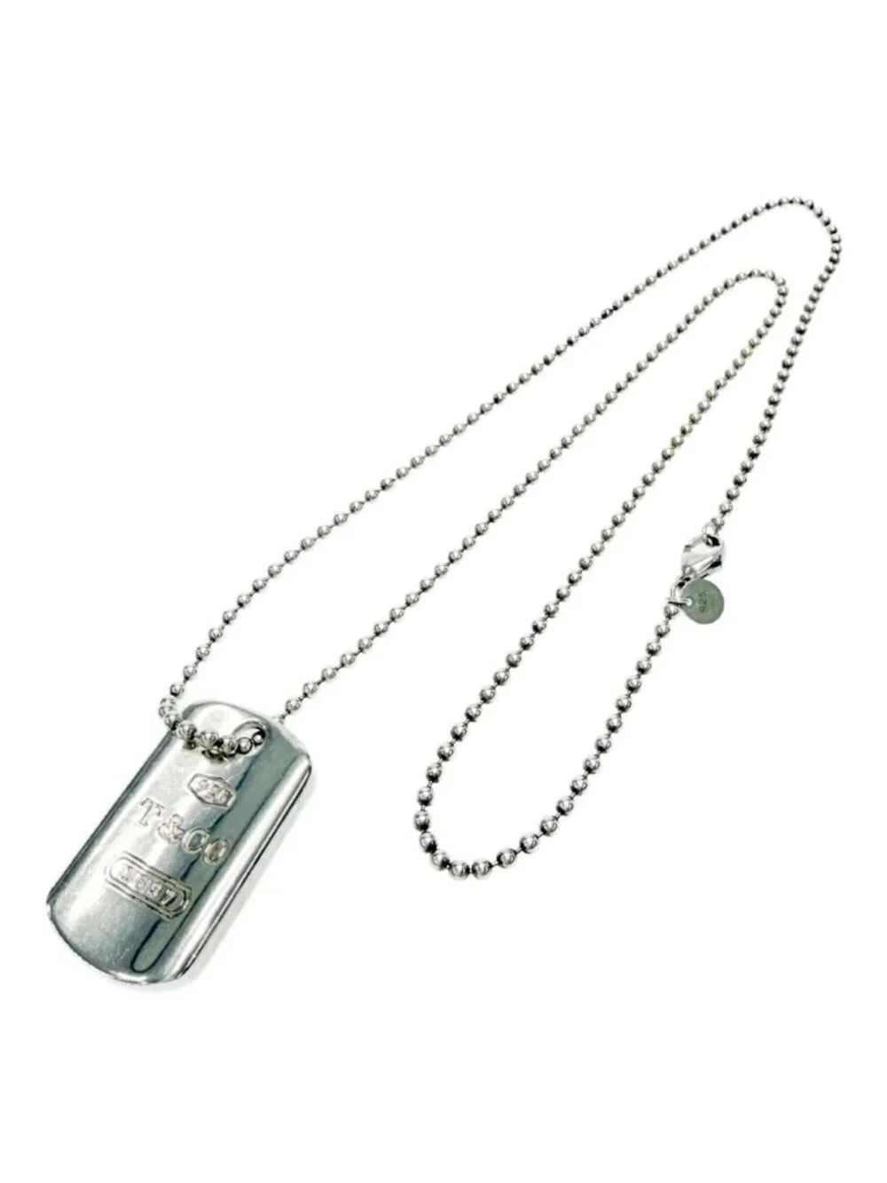 Tiffany & Co Silver 1837 Dog Tag Ball Chain Necklace